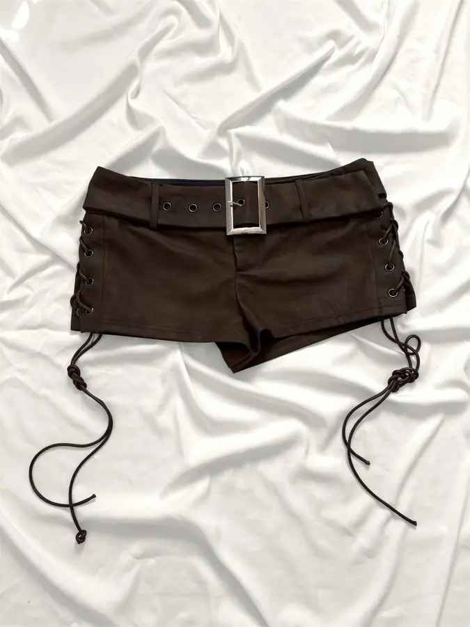 Short Mini Marrom Cinto Embutido