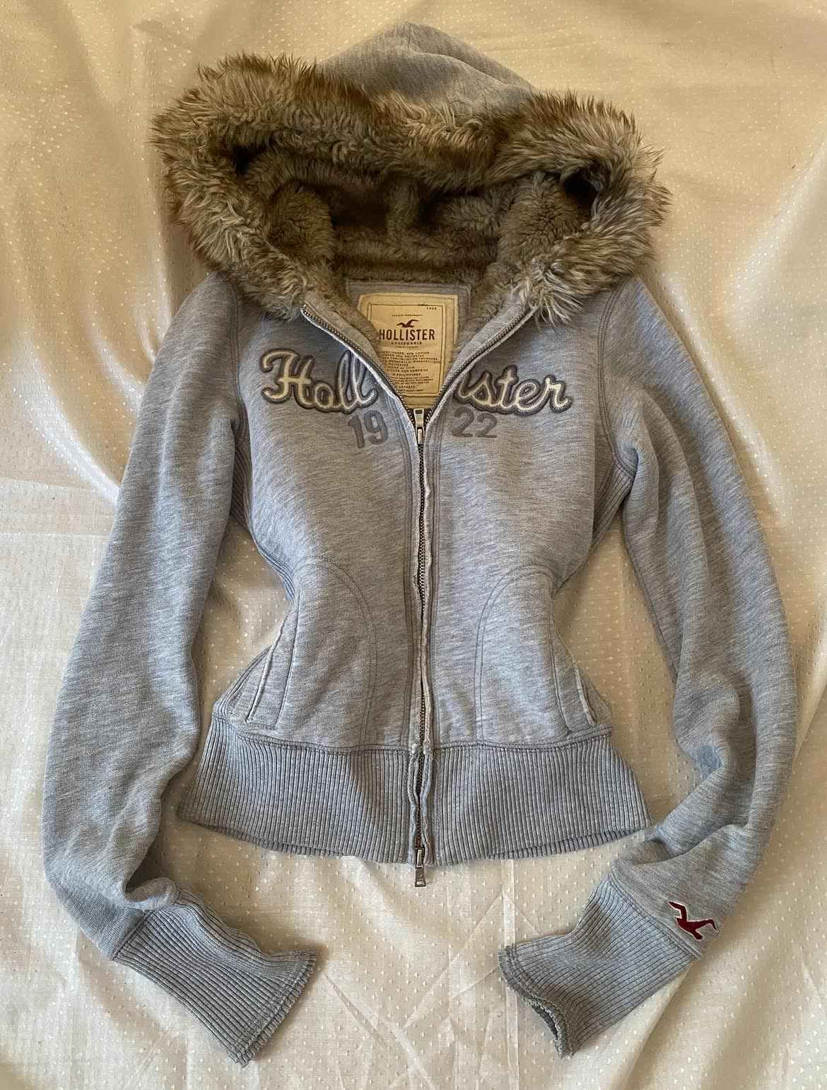 Jaqueta Moletom Hollister Capuz Pelinho Cinza 2000s