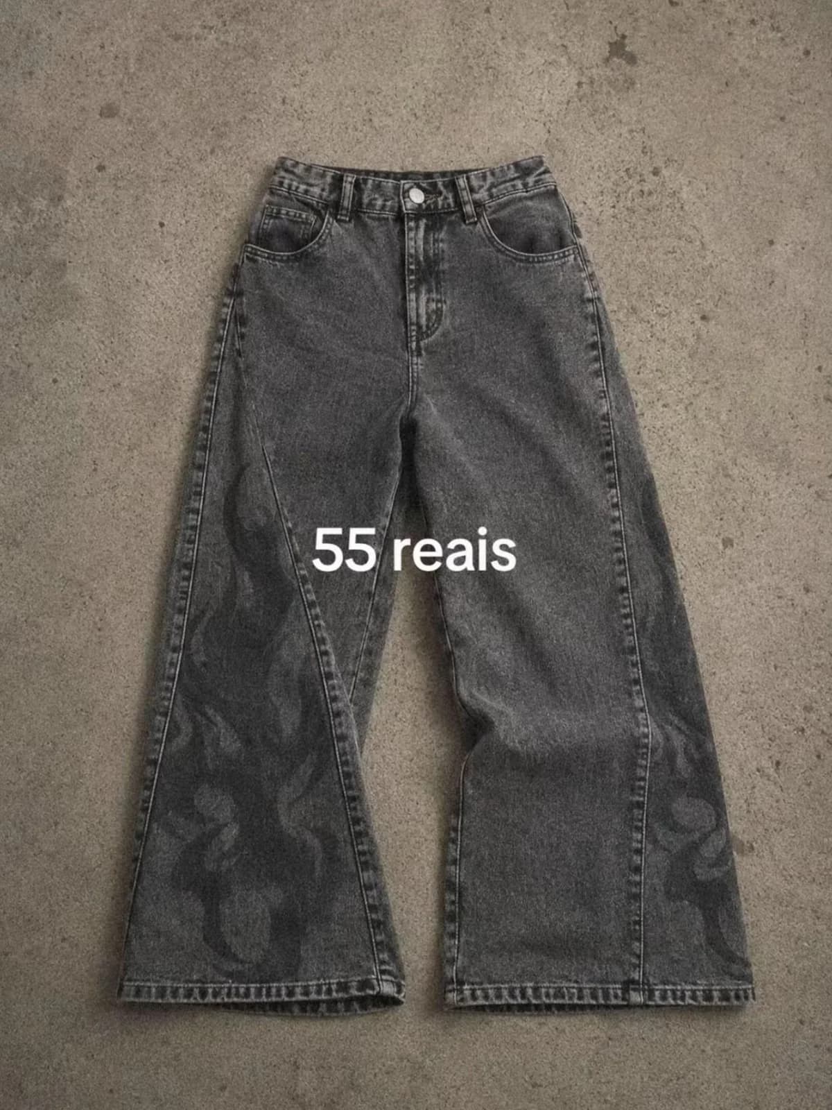 Calça Jeans Cinza Wide Leg